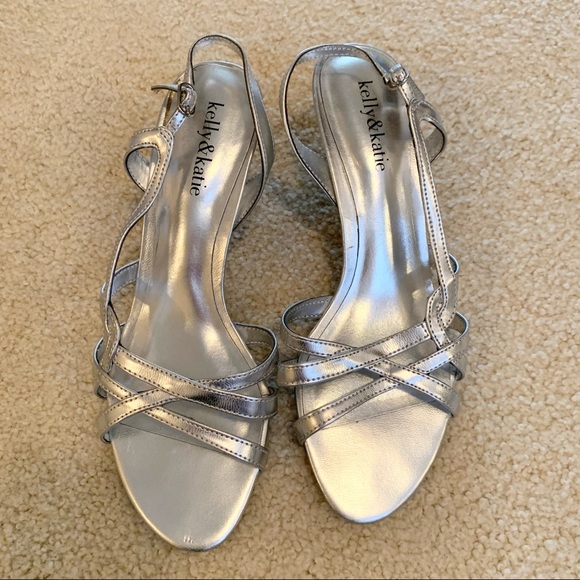 Shoes - Kelly & Katie Silver Open-toe Heels size 8